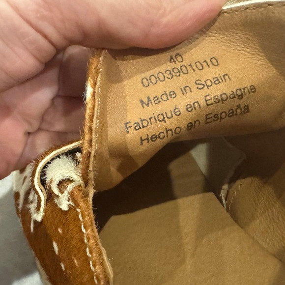 Free People Cow Print Calf Hair Platform Clogs Women 40 Brown White Lug Sole - Picture 9 of 12